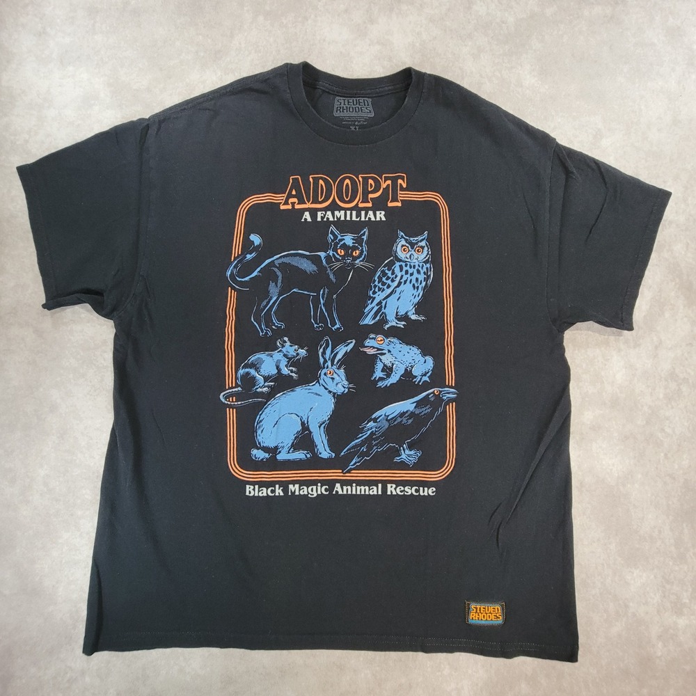 Steven Rhodes Adopt A Familiar Black Magic Animal Rescue Graphic Tee XL Black